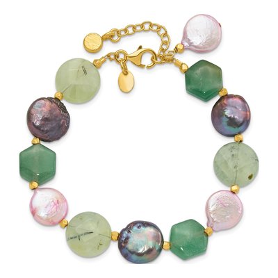 Sterling Silver Pearl & Gemstone Bracelet, Gold Tone – view 4