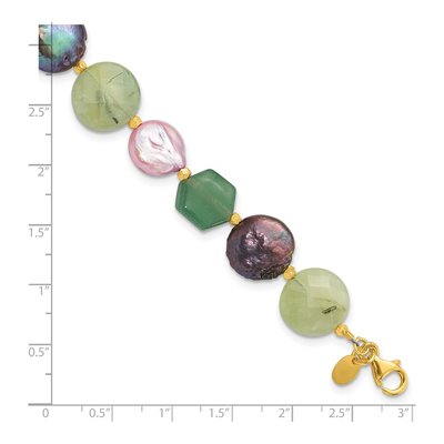 Sterling Silver Pearl & Gemstone Bracelet, Gold Tone – view 5