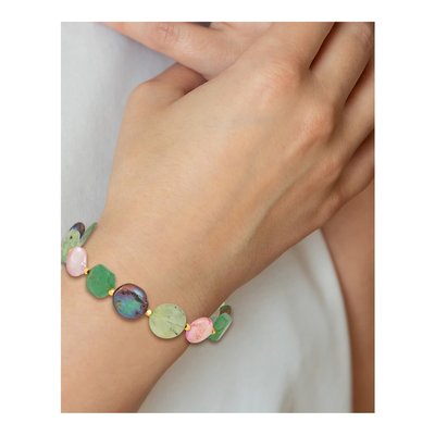 Sterling Silver Pearl & Gemstone Bracelet, Gold Tone – view 6