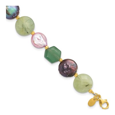 Sterling Silver Pearl & Gemstone Bracelet, Gold Tone
