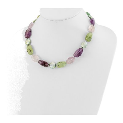 Sterling Silver Green Freshwater Cultured Pearl & Amethyst Necklace – view 2