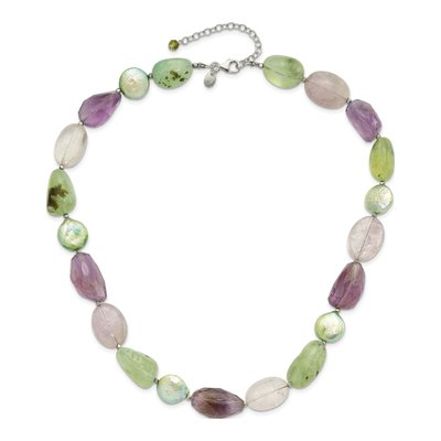 Sterling Silver Green Freshwater Cultured Pearl & Amethyst Necklace – view 3