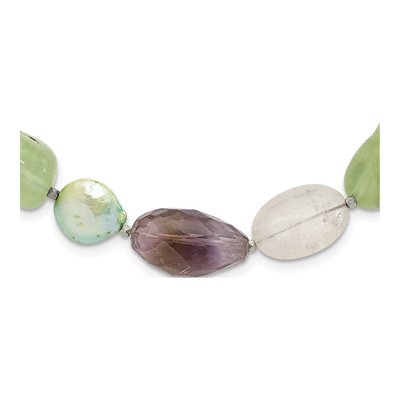 Sterling Silver Green Freshwater Cultured Pearl & Amethyst Necklace
