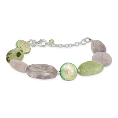 Sterling Silver Amethyst & Green Freshwater Cultured Pearl Bracelet – view 3
