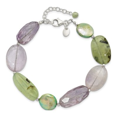 Sterling Silver Amethyst & Green Freshwater Cultured Pearl Bracelet – view 4