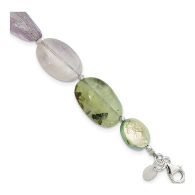 Sterling Silver Amethyst & Green Freshwater Cultured Pearl Bracelet