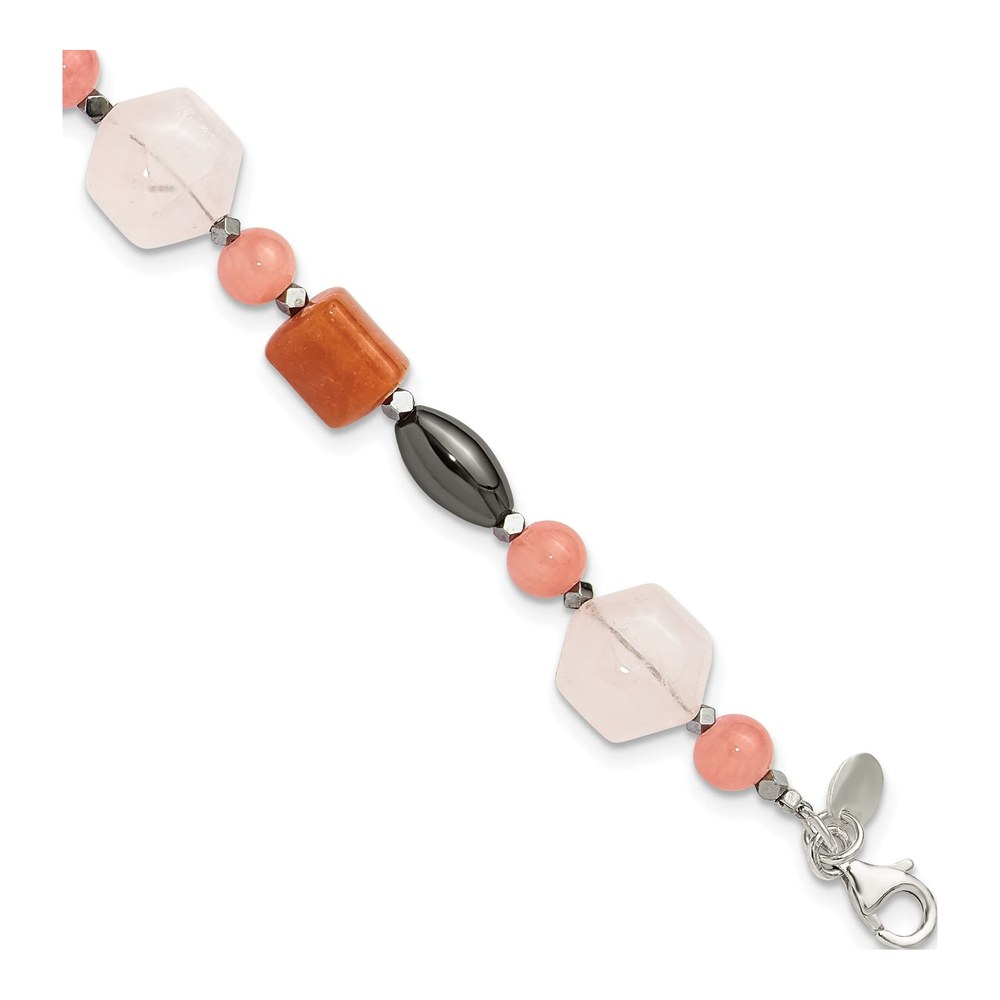 Sterling Silver Hematite/Multi Stone 7.5In W/1In Ext Bracelet
