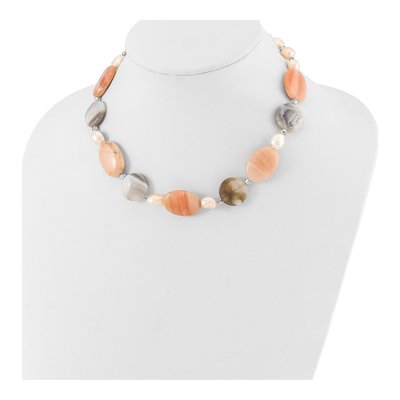 Sterling Silver Agate & Freshwater Cultured Pearl Aventurine Necklace – view 2