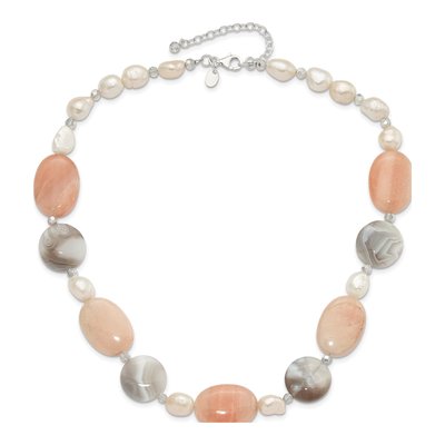 Sterling Silver Agate & Freshwater Cultured Pearl Aventurine Necklace – view 3