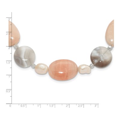 Sterling Silver Agate & Freshwater Cultured Pearl Aventurine Necklace – view 4