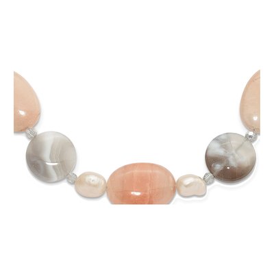 Sterling Silver Agate & Freshwater Cultured Pearl Aventurine Necklace