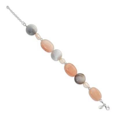 Sterling Silver Agate & Freshwater Cultured Pearl Bracelet – view 2