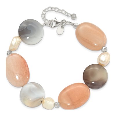 Sterling Silver Agate & Freshwater Cultured Pearl Bracelet – view 4
