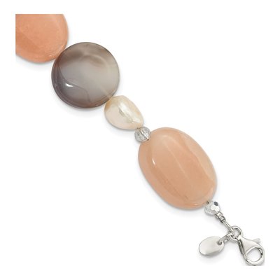 Sterling Silver Agate & Freshwater Cultured Pearl Bracelet