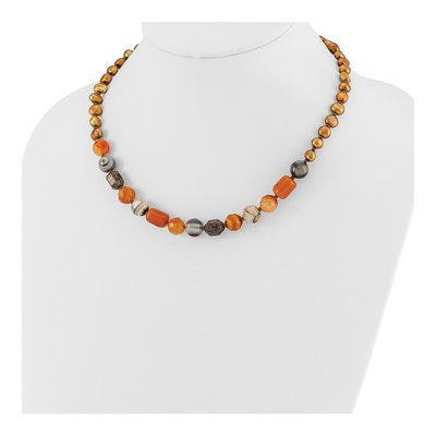 Sterling Silver Brown Freshwater Cultured Pearl & Crystal Multi Necklace – view 2