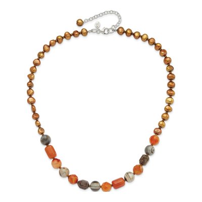 Sterling Silver Brown Freshwater Cultured Pearl & Crystal Multi Necklace – view 3