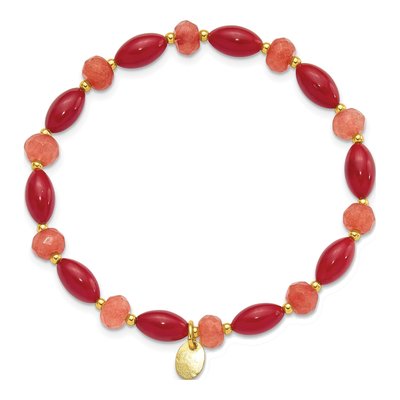 Gold-Plated Sterling Silver Coral Jade Stretch Bracelet – view 3