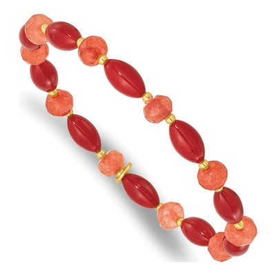 Gold-Plated Sterling Silver Coral Jade Stretch Bracelet