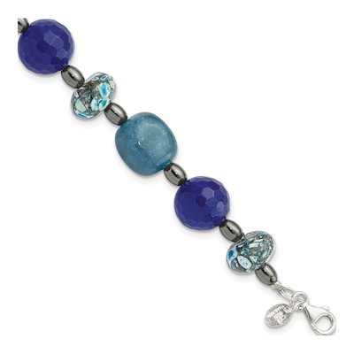 Sterling Silver Agate Hematite Chip Bracelet
