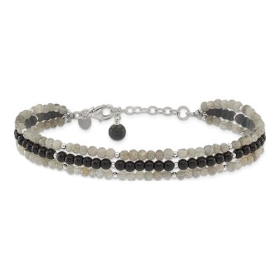 Sterling Silver Agate Labradorite 3-Strand Bracelet – view 3
