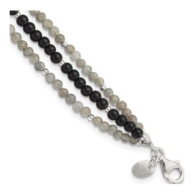 Sterling Silver Agate Labradorite 3-Strand Bracelet