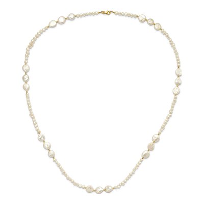 Gold-Plated Sterling Silver Freshwater Cultured Pearl Flat Round Necklace – view 3
