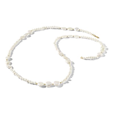 Gold-Plated Sterling Silver Freshwater Cultured Pearl Flat Round Necklace – view 5