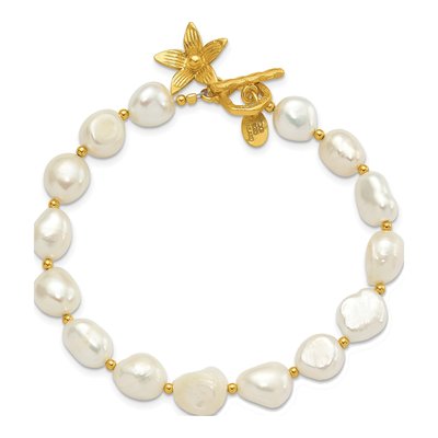 Gold-Plated Sterling Silver Freshwater Cultured Pearl Toggle Bracelet – view 3