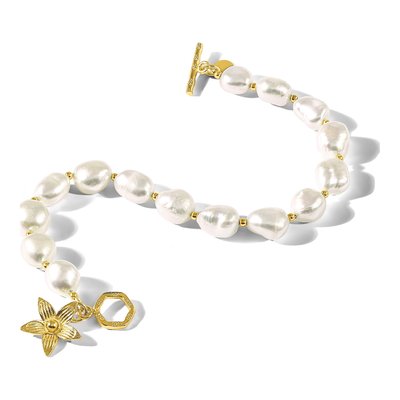 Gold-Plated Sterling Silver Freshwater Cultured Pearl Toggle Bracelet – view 7