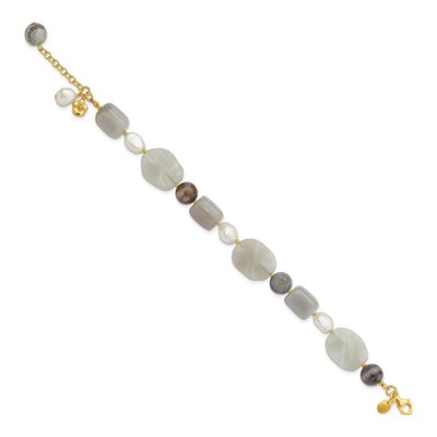 Gold-Plated Sterling Silver Agate & Freshwater Cultured Pearl Sardonyx Bracelet – view 2