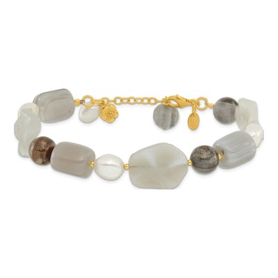 Gold-Plated Sterling Silver Agate & Freshwater Cultured Pearl Sardonyx Bracelet – view 3