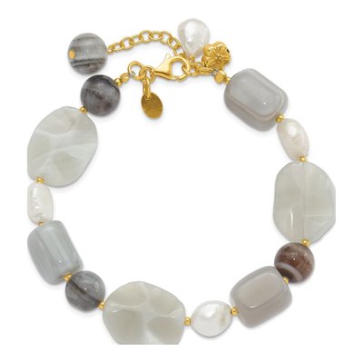 Gold-Plated Sterling Silver Agate & Freshwater Cultured Pearl Sardonyx Bracelet – view 4