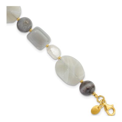 Gold-Plated Sterling Silver Agate & Freshwater Cultured Pearl Sardonyx Bracelet