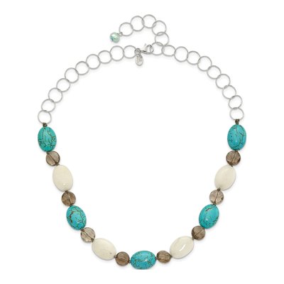 Sterling Silver Blue Freshwater Cultured Pearl & Smoky Quartz Necklace – view 2