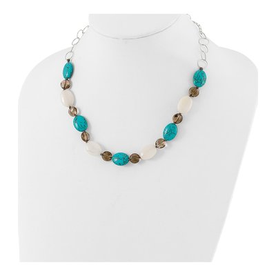 Sterling Silver Blue Freshwater Cultured Pearl & Smoky Quartz Necklace – view 3