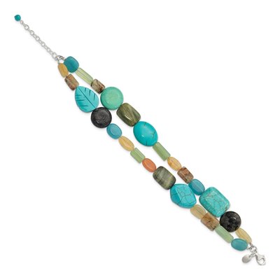 Sterling Silver Agate Multi-Gemstone 2-Strand Bracelet – view 2