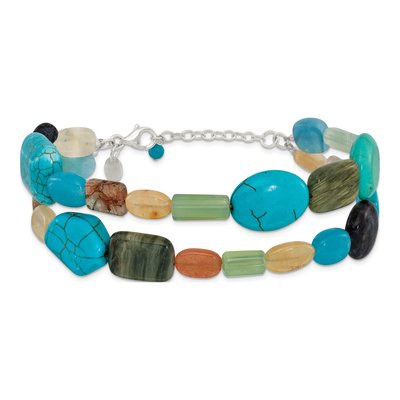Sterling Silver Agate Multi-Gemstone 2-Strand Bracelet – view 3