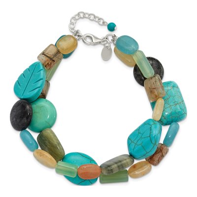 Sterling Silver Agate Multi-Gemstone 2-Strand Bracelet – view 4