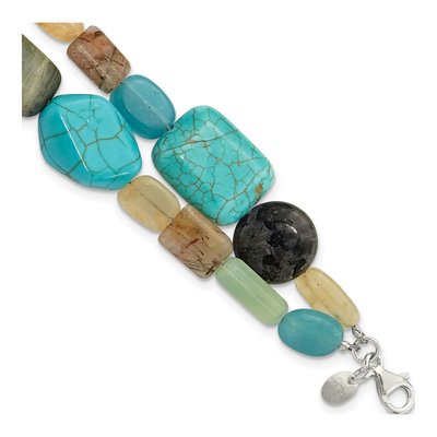 Sterling Silver Agate Multi-Gemstone 2-Strand Bracelet