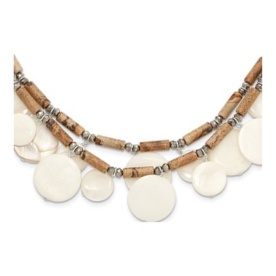 Sterling Silver Mother of Pearl & Crystal Jasper Necklace