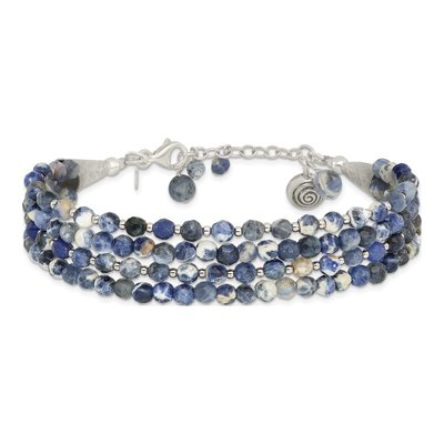 Sterling Silver Sodalite 4-Strand Beaded Bracelet – view 3
