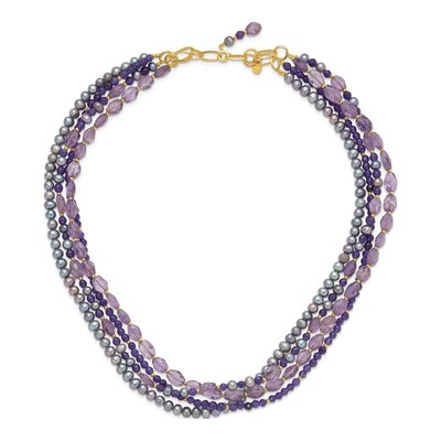 Sterling Silver Multi-Strand Amethyst & Pearl Necklace – view 2