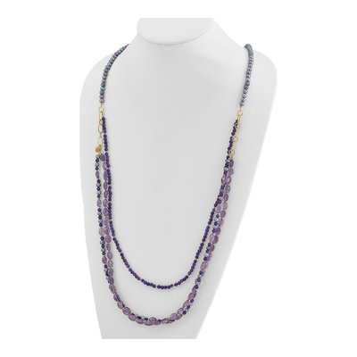 Sterling Silver Multi-Strand Amethyst & Pearl Necklace – view 3