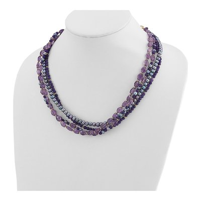 Sterling Silver Multi-Strand Amethyst & Pearl Necklace – view 4