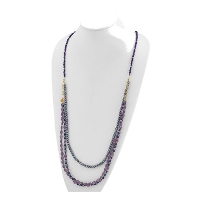 Sterling Silver Multi-Strand Amethyst & Pearl Necklace – view 5