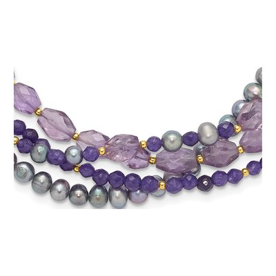 Sterling Silver Multi-Strand Amethyst & Pearl Necklace