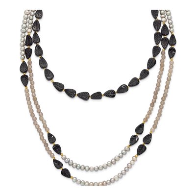 Gold-Plated Sterling Silver Agate & Grey Freshwater Cultured Pearl Multi-Strand Necklace – view 2