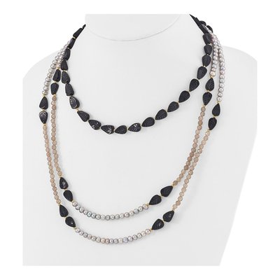 Gold-Plated Sterling Silver Agate & Grey Freshwater Cultured Pearl Multi-Strand Necklace – view 4