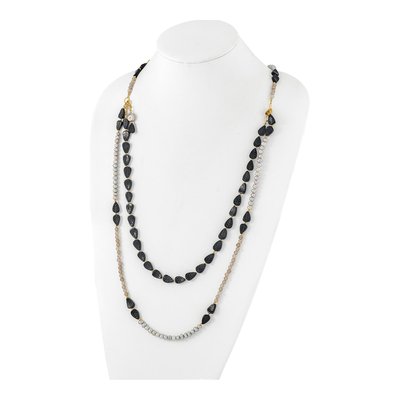 Gold-Plated Sterling Silver Agate & Grey Freshwater Cultured Pearl Multi-Strand Necklace – view 6