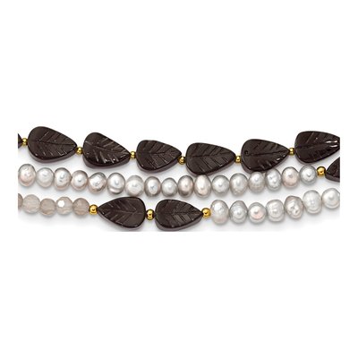 Gold-Plated Sterling Silver Agate & Grey Freshwater Cultured Pearl Multi-Strand Necklace